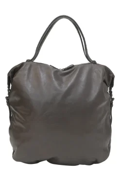 Brown leather soft tote bag with intrecciato handles in alligator skin