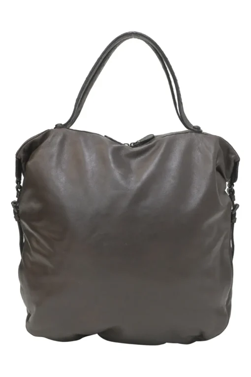 Brown leather soft tote bag with intrecciato handles in alligator skin