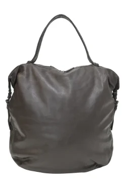 Brown leather soft tote bag with intrecciato handles in alligator skin