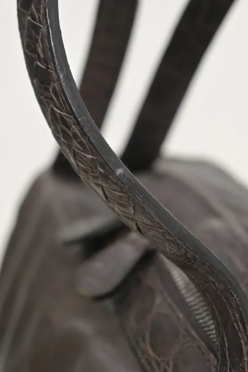 Brown leather soft tote bag with intrecciato handles in alligator skin