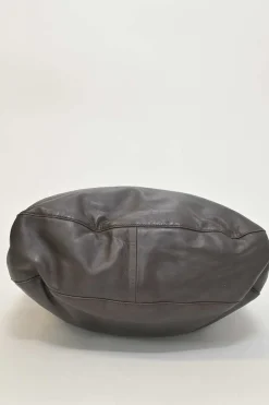 Brown leather soft tote bag with intrecciato handles in alligator skin