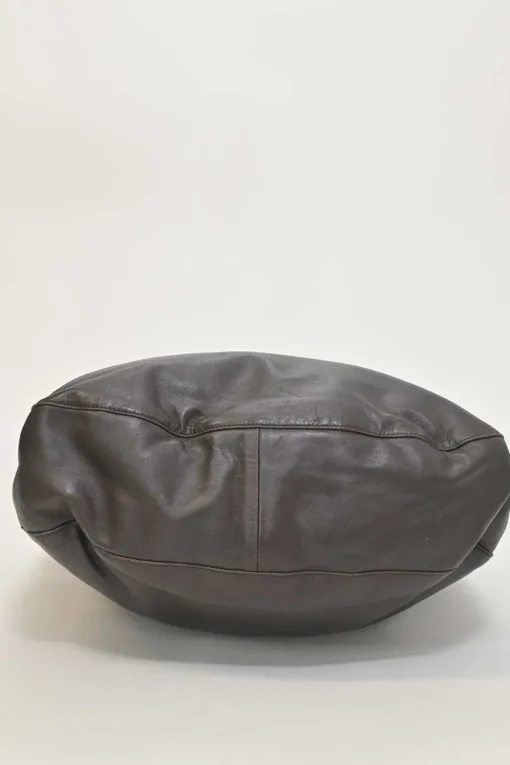 Brown leather soft tote bag with intrecciato handles in alligator skin