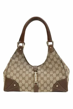 Brown leather-trimmed GG canvas Nailhead Jackie shoulder bag