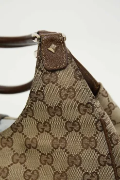 Brown leather-trimmed GG canvas Nailhead Jackie shoulder bag