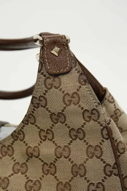 Brown leather-trimmed GG canvas Nailhead Jackie shoulder bag