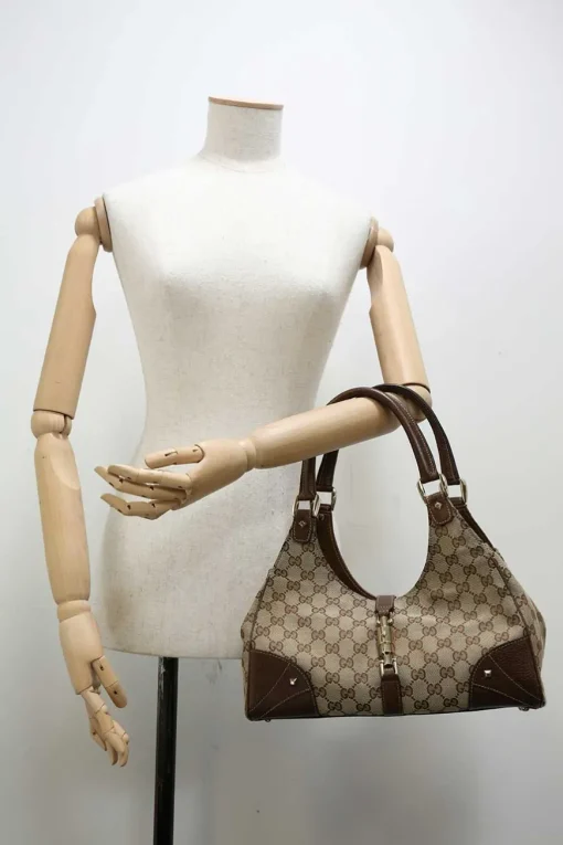 Brown leather-trimmed GG canvas Nailhead Jackie shoulder bag