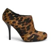 Brown leopard print calf hair and leather ankle booties with tassel zip fastening