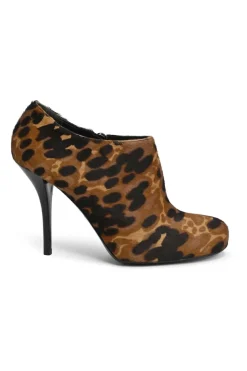Brown leopard print calf hair and leather ankle booties with tassel zip fastening