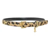 Brown leopard print calf hair and leather charm buckle belt