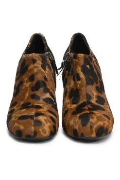 Brown leopard print calf hair and leather ankle booties with tassel zip fastening