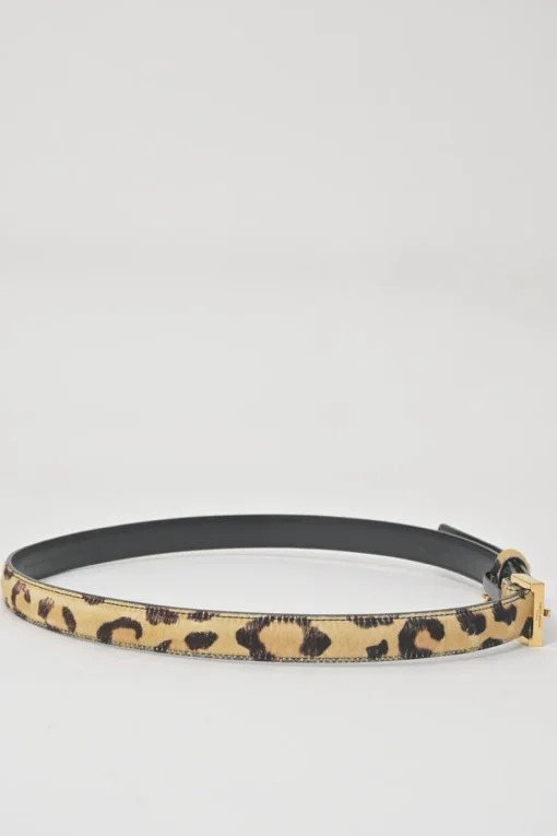Brown leopard print calf hair and leather charm buckle belt