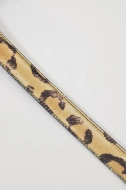 Brown leopard print calf hair and leather charm buckle belt