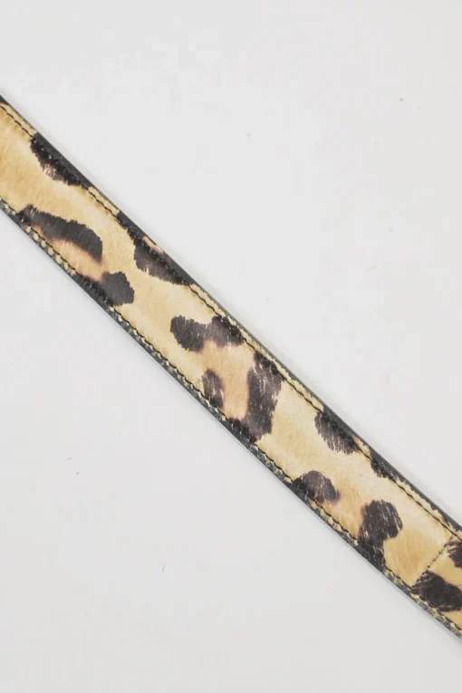 Brown leopard print calf hair and leather charm buckle belt