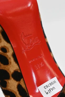 Brown leopard print calf hair and leather platform peep-toe pumps