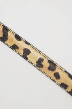 Brown leopard print calf hair and leather charm buckle belt
