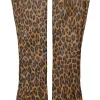 Brown leopard print leather long gloves