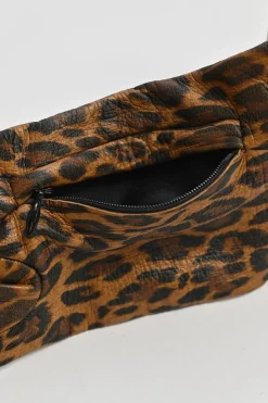 Brown leopard print leather long gloves