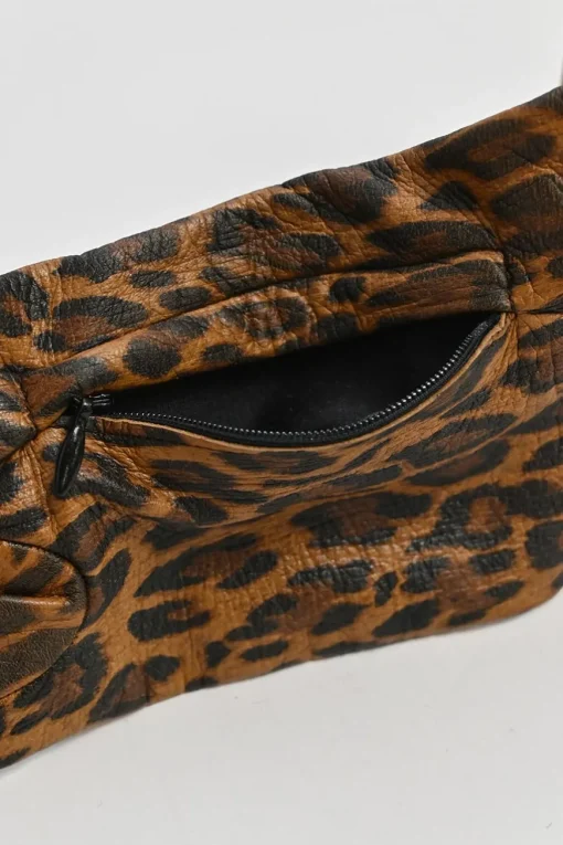 Brown leopard print leather long gloves