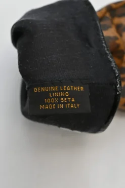 Brown leopard print leather long gloves