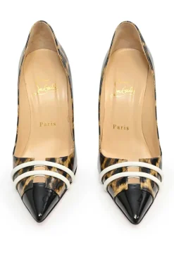 Brown leopard print patent leather Front Double pointed-toe pumps