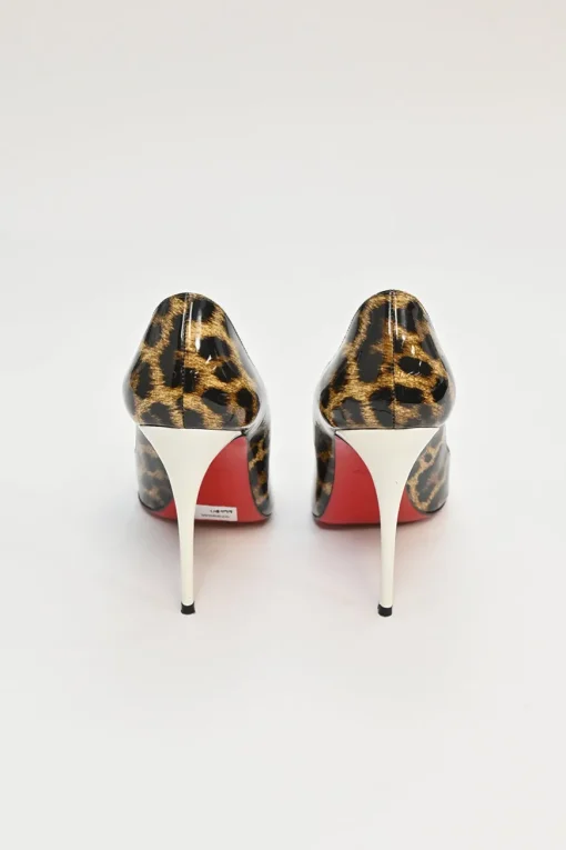Brown leopard print patent leather Front Double pointed-toe pumps