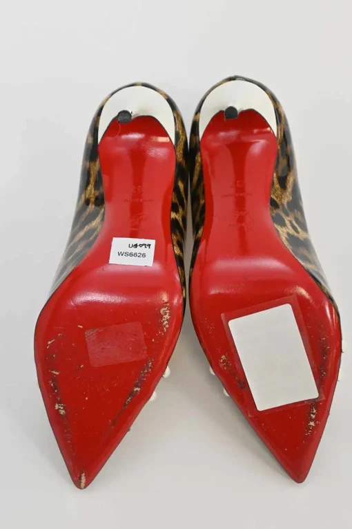 Brown leopard print patent leather Front Double pointed-toe pumps