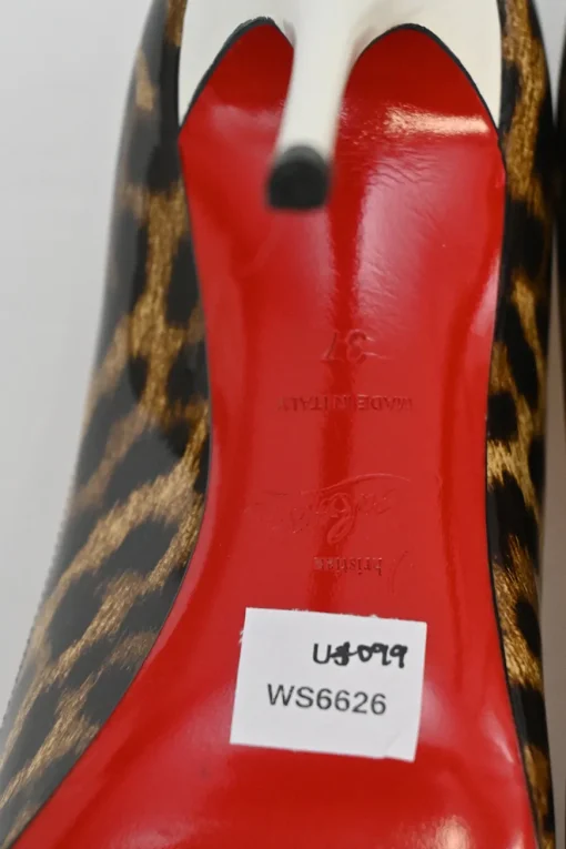 Brown leopard print patent leather Front Double pointed-toe pumps