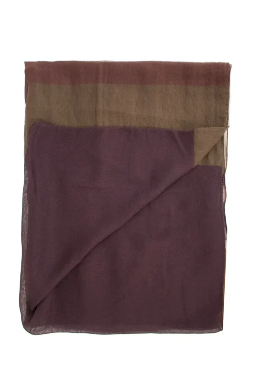 Brown light woven scarf with silk organza and hand stitched edges.