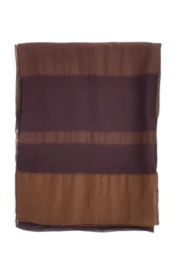 Brown light woven scarf with silk organza and hand stitched edges.