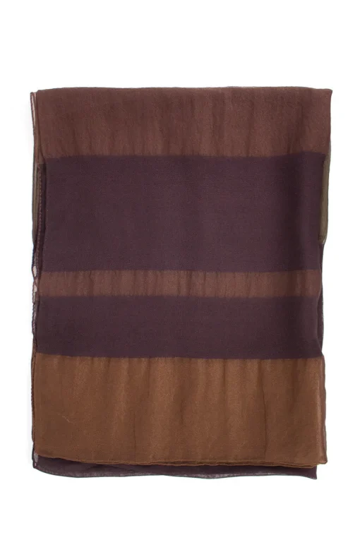 Brown light woven scarf with silk organza and hand stitched edges.