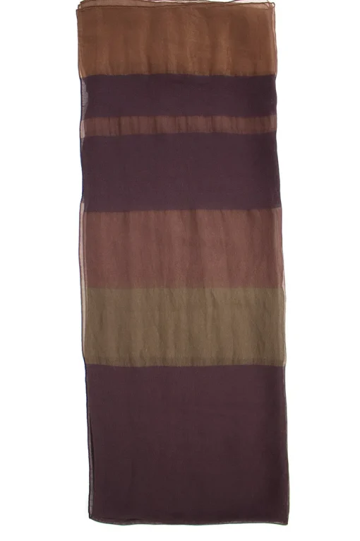 Brown light woven scarf with silk organza and hand stitched edges.