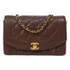 Brown matelassé caviar leather Small Diana Flap Bag with gold-plated hardware