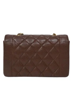 Brown matelassé caviar leather Small Diana Flap Bag with gold-plated hardware