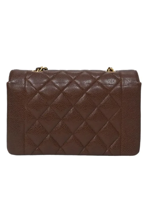 Brown matelassé caviar leather Small Diana Flap Bag with gold-plated hardware