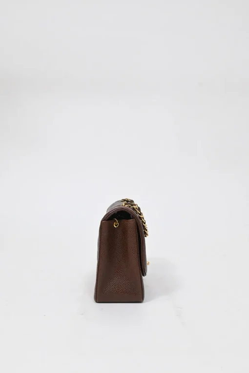 Brown matelassé caviar leather Small Diana Flap Bag with gold-plated hardware