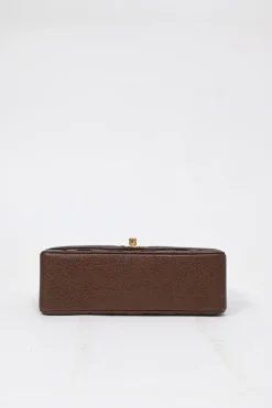 Brown matelassé caviar leather Small Diana Flap Bag with gold-plated hardware