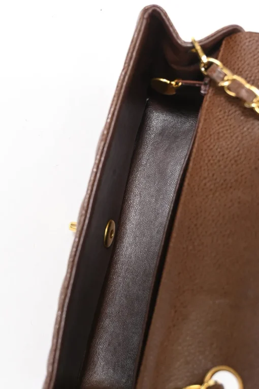 Brown matelassé caviar leather Small Diana Flap Bag with gold-plated hardware