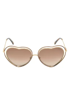 Brown metal and tinted polycarbonate heart frame sunglasses