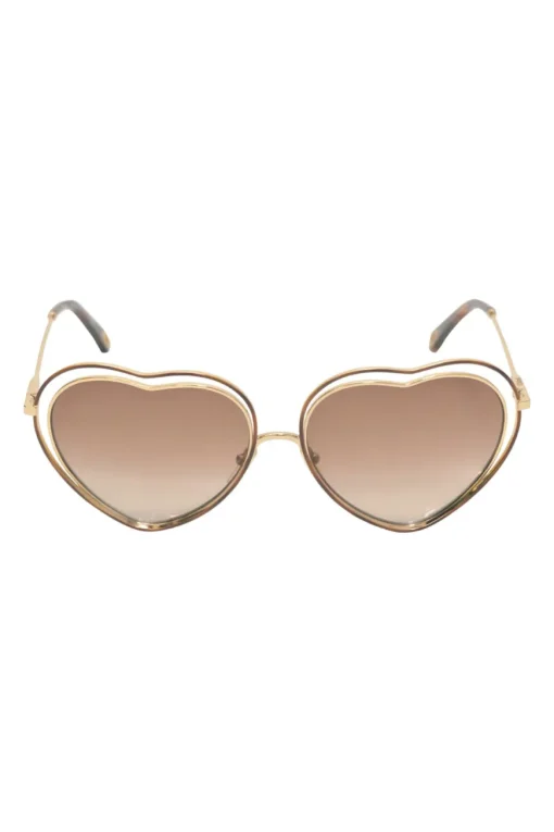 Brown metal and tinted polycarbonate heart frame sunglasses