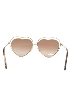 Brown metal and tinted polycarbonate heart frame sunglasses