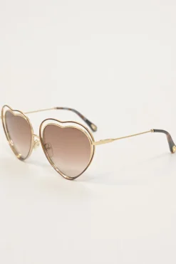 Brown metal and tinted polycarbonate heart frame sunglasses