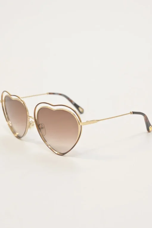 Brown metal and tinted polycarbonate heart frame sunglasses