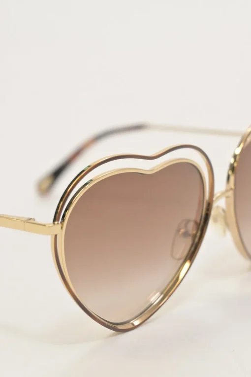 Brown metal and tinted polycarbonate heart frame sunglasses