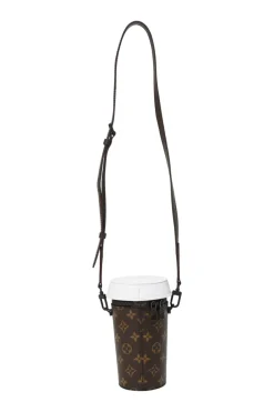 Brown monogram canvas and leather Coffee Cup Pouch