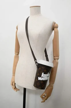 Brown monogram canvas and leather Coffee Cup Pouch