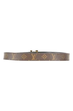 Brown monogram canvas reversible belt with gold tone LV Angels buckle