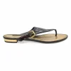 Brown monogram-embossed patent leather No Doubt buckled thong sandals
