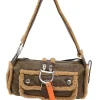 Brown mouton leather East West Flight shoulder bag with silver-tone metallic hardware