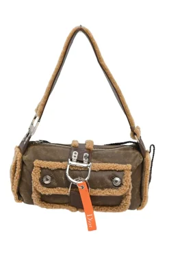 Brown mouton leather East West Flight shoulder bag with silver-tone metallic hardware