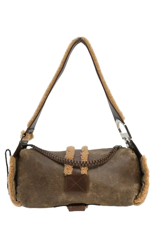 Brown mouton leather East West Flight shoulder bag with silver-tone metallic hardware